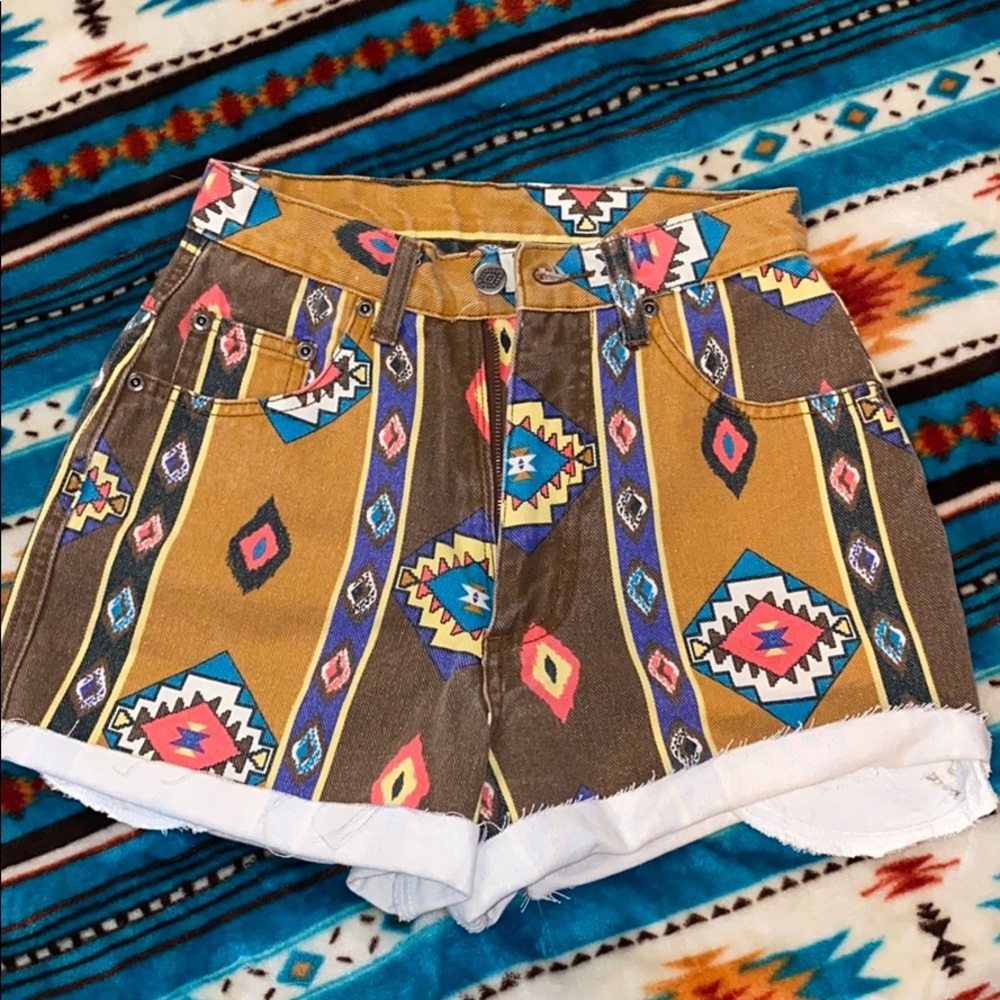 Vintage Aztec Pattern Jean Shorts